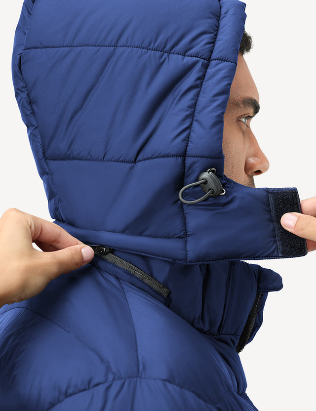 Detachable Hood Feature of Blue Men's Heated Puffer Jacket