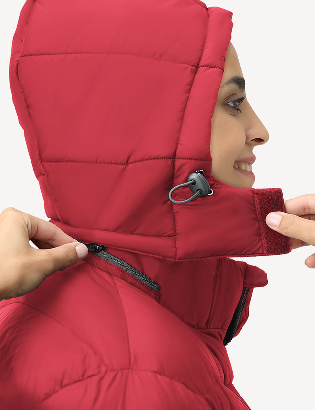 Detachable Hood Feature of red Women's Heated Puffer Jacket
