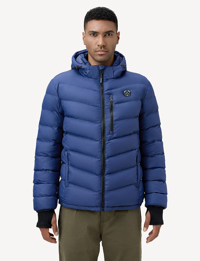 Blue Men's Heated Puffer Jacket Front Model View