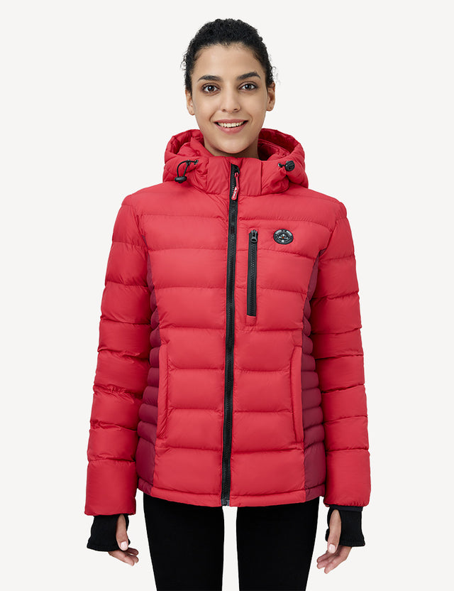 Red Women's Heated Puffer Jacket Front Model View