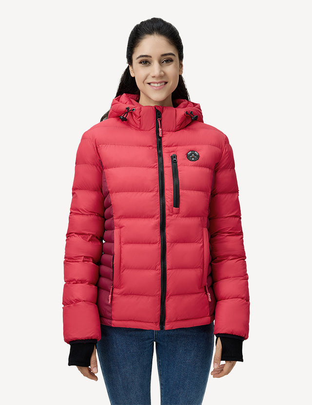 Half Body Front View of Green Women's Heated Puffer Jacket
