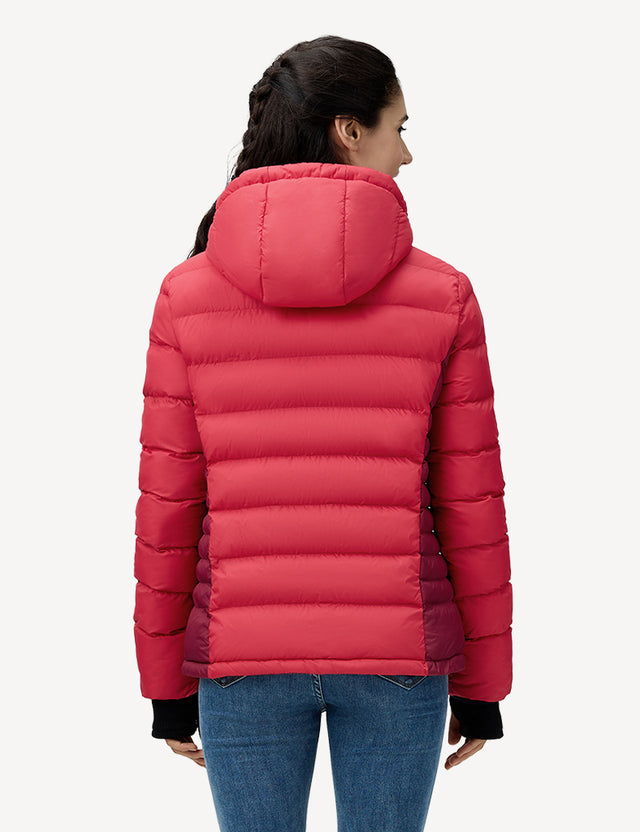 Half Body Back View of red Women's Heated Puffer Jacket