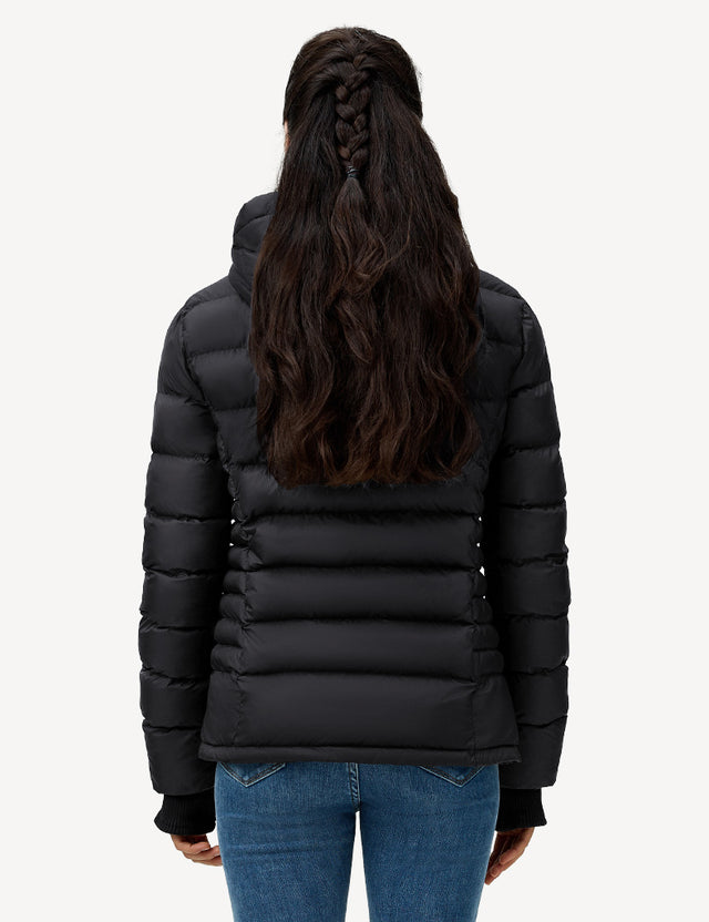 Half Body Back View of Black Women's Heated Puffer Jacket