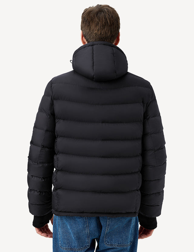 Half Body Back View of Black Men's Heated Puffer Jacket