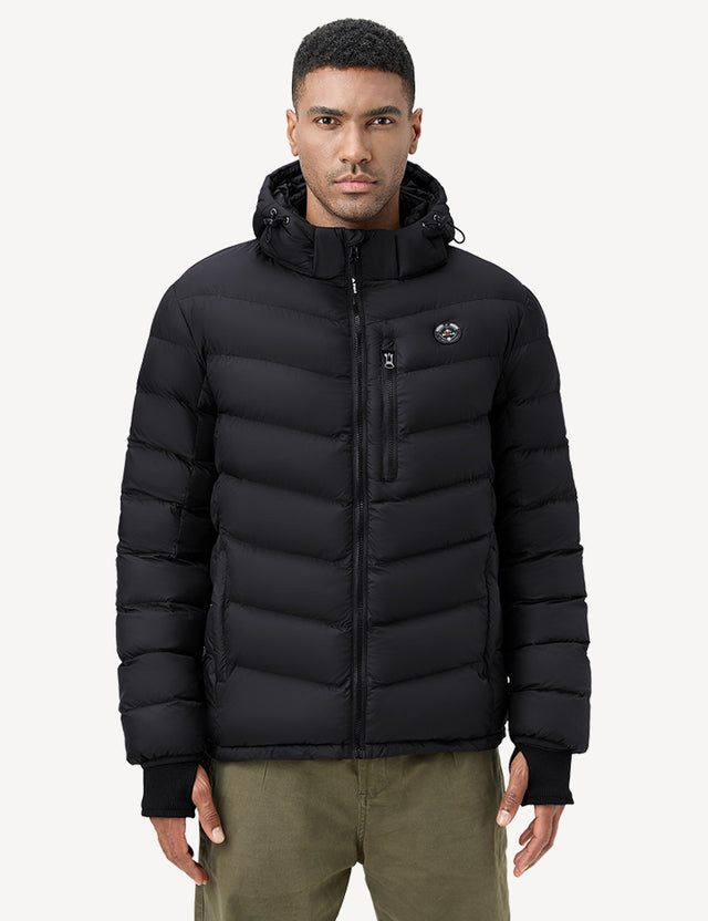 Black Men's Heated Puffer Jacket Front Model View
