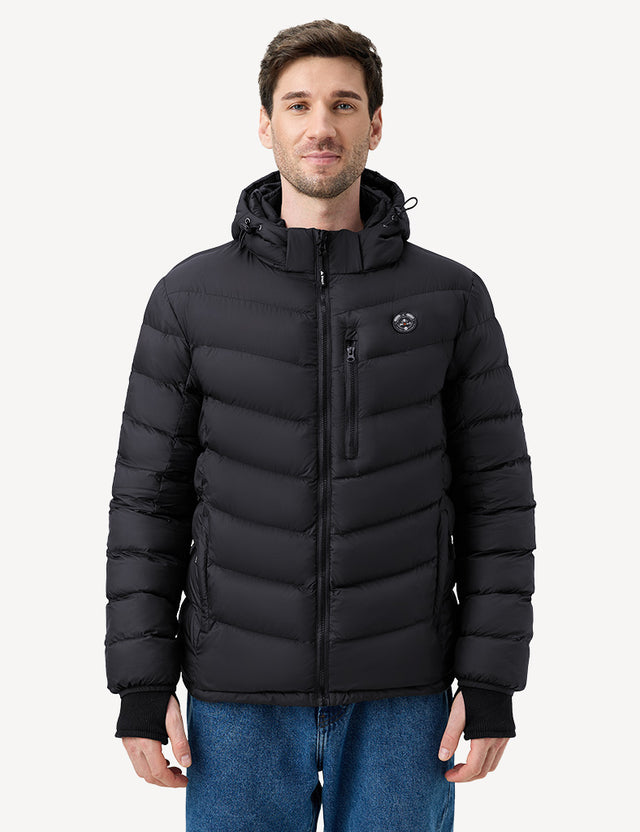 Half Body Front View of Black Men's Heated Puffer Jacket
