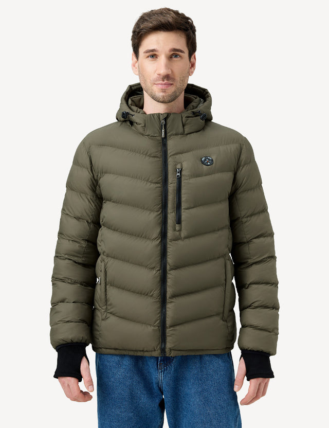 Half Body Front View of Green Men's Heated Puffer Jacket