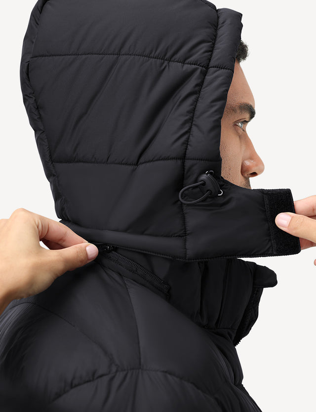 Detachable Hood Feature of Black Men's Heated Puffer Jacket