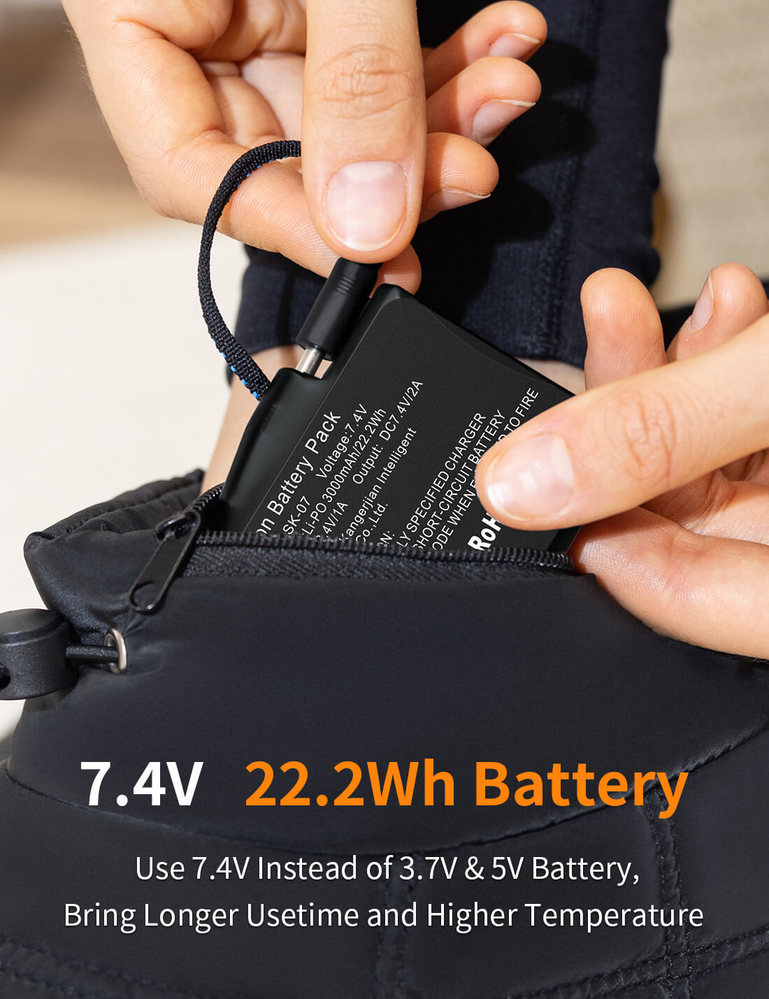 heated slippers with 7.4V battery powered