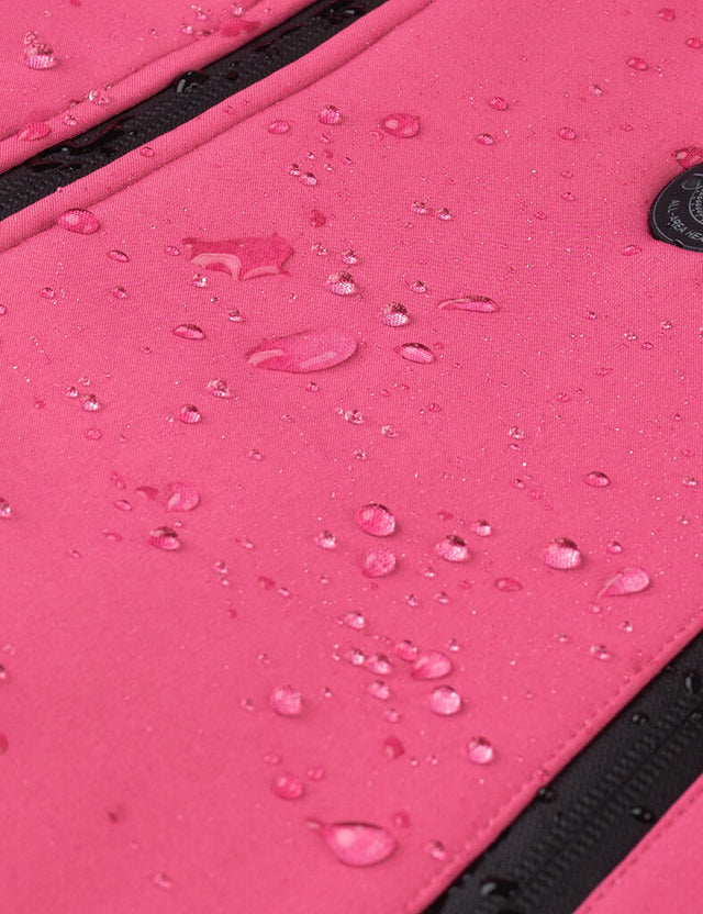 Close-up of the waterproof features on the pink women's heated jacket, ensuring all-weather protection.