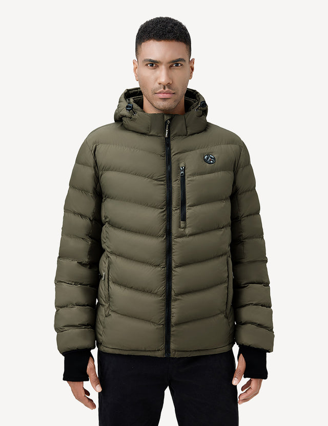 Green Men's Heated Puffer Jacket Front Model View