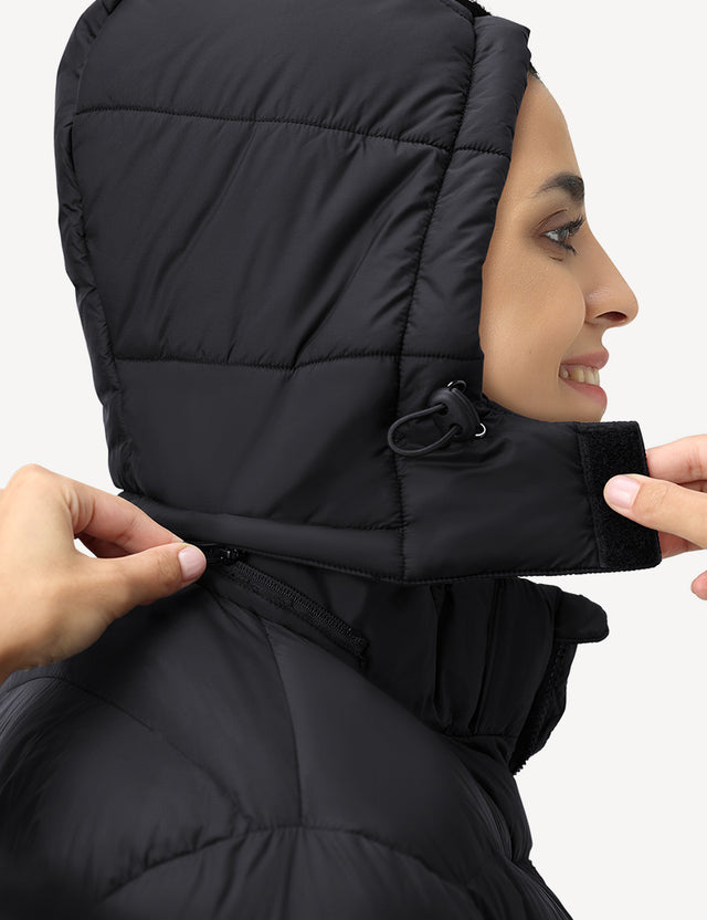 Detachable Hood Feature of Black Women's Heated Puffer Jacket