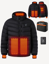 Black Men's Heated Puffer Jacket Heating Effect Demonstration