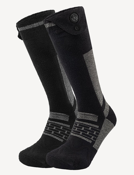 Black heated socks with 7.4V rechargeable battery for men and women.