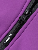 Detailed view of the zipper on the purple women's heated jacket, showcasing its robust construction.